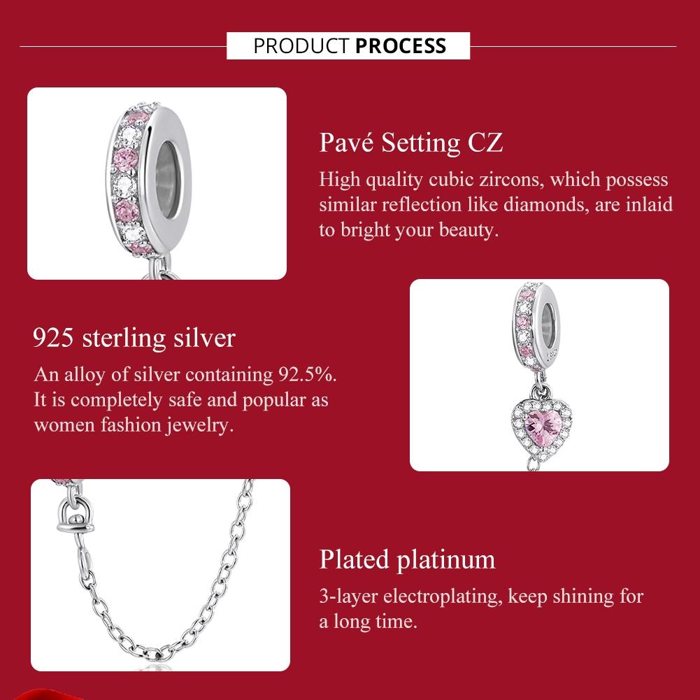 925 Sterling Silver Heart Zircon Safety Chain For Diy Bracelets & Necklaces