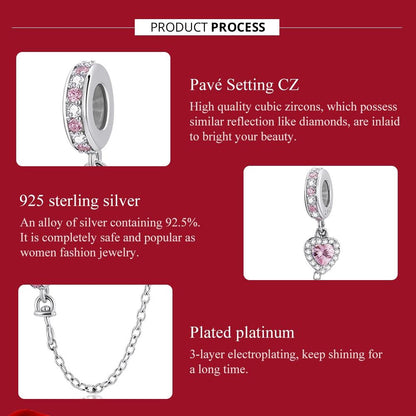 925 Sterling Silver Heart Zircon Safety Chain For Diy Bracelets & Necklaces