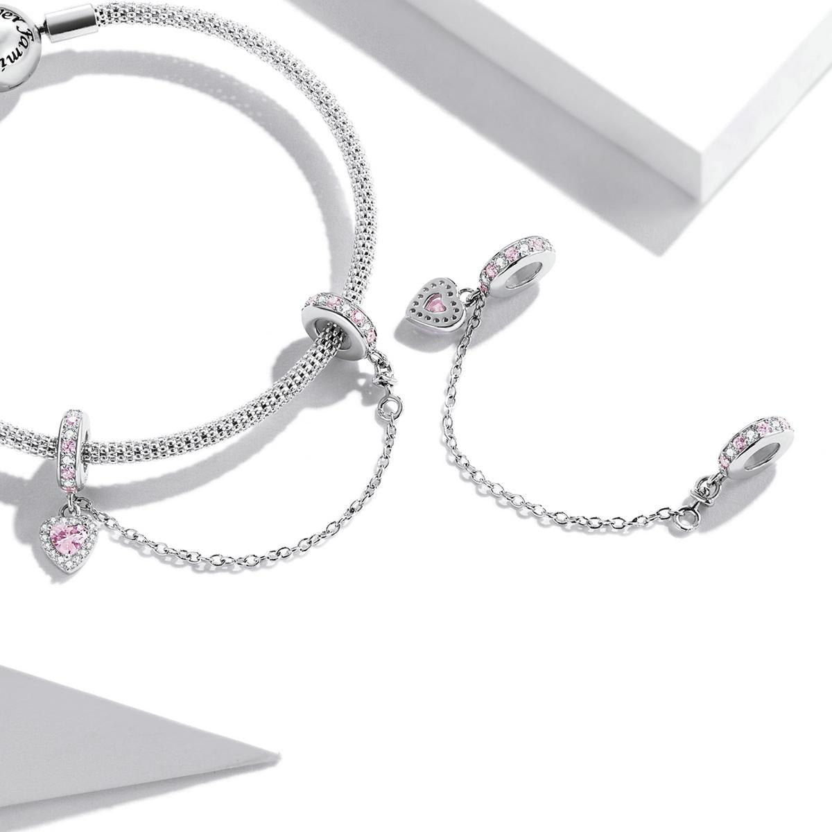 925 Sterling Silver Heart Zircon Safety Chain For Diy Bracelets & Necklaces