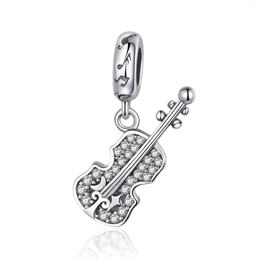 925 Sterling Silver Zircon Embellished Violin Pendant