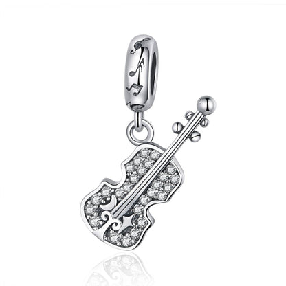 925 Sterling Silver Zircon Embellished Violin Pendant