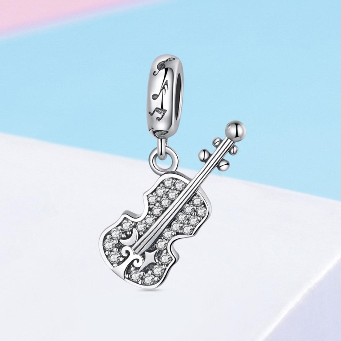 925 Sterling Silver Zircon Embellished Violin Pendant