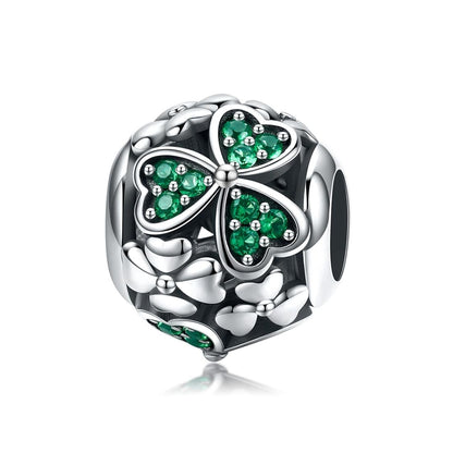 925 Sterling Silver Green Clover Bead For Diy Bracelets