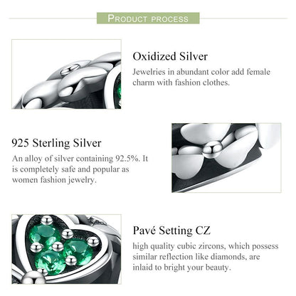 925 Sterling Silver Green Clover Bead For Diy Bracelets