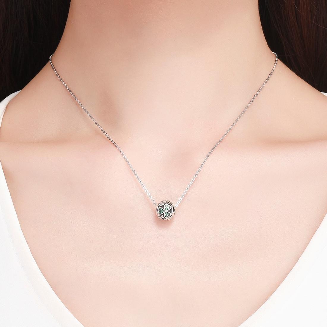 925 Sterling Silver Green Clover Bead For Diy Bracelets