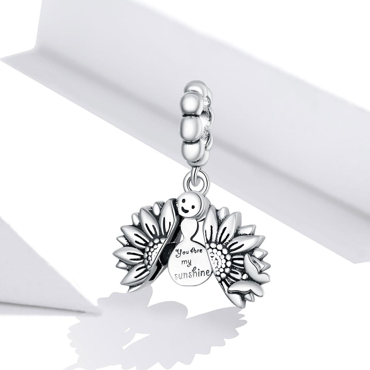 925 Sterling Silver Smiling Sunflower Pendant For Diy Bracelets & Necklaces