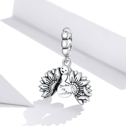 925 Sterling Silver Smiling Sunflower Pendant For Diy Bracelets & Necklaces