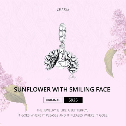 925 Sterling Silver Smiling Sunflower Pendant For Diy Bracelets & Necklaces