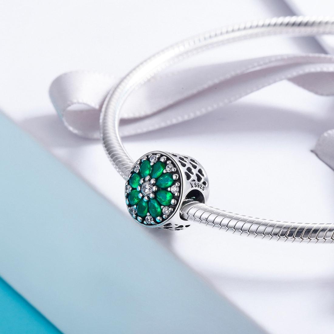 925 Sterling Silver Green Bead Pendant For Diy Bracelet Or Necklace