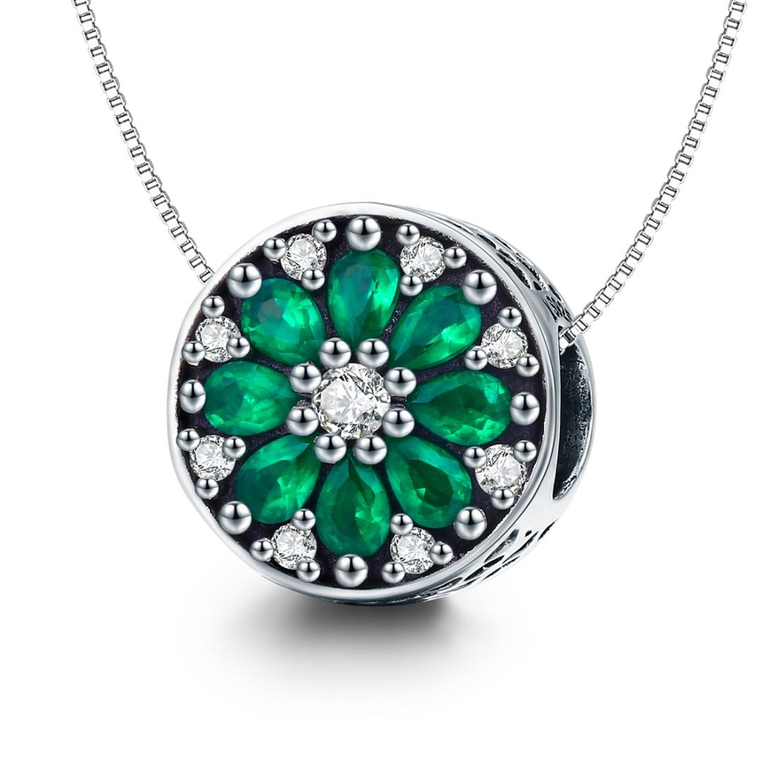 925 Sterling Silver Green Bead Pendant For Diy Bracelet Or Necklace