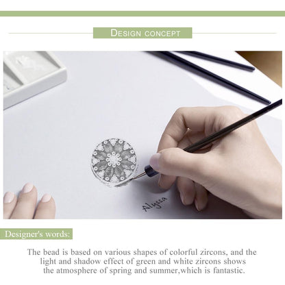 925 Sterling Silver Green Bead Pendant For Diy Bracelet Or Necklace