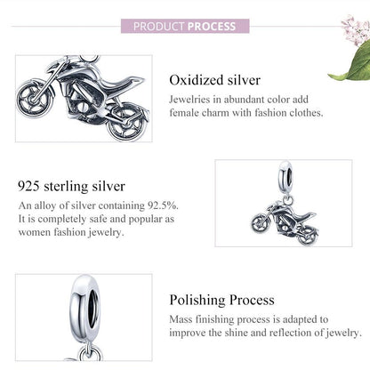 925 Sterling Silver Motorcycle Pendant For Bracelet Or Necklace