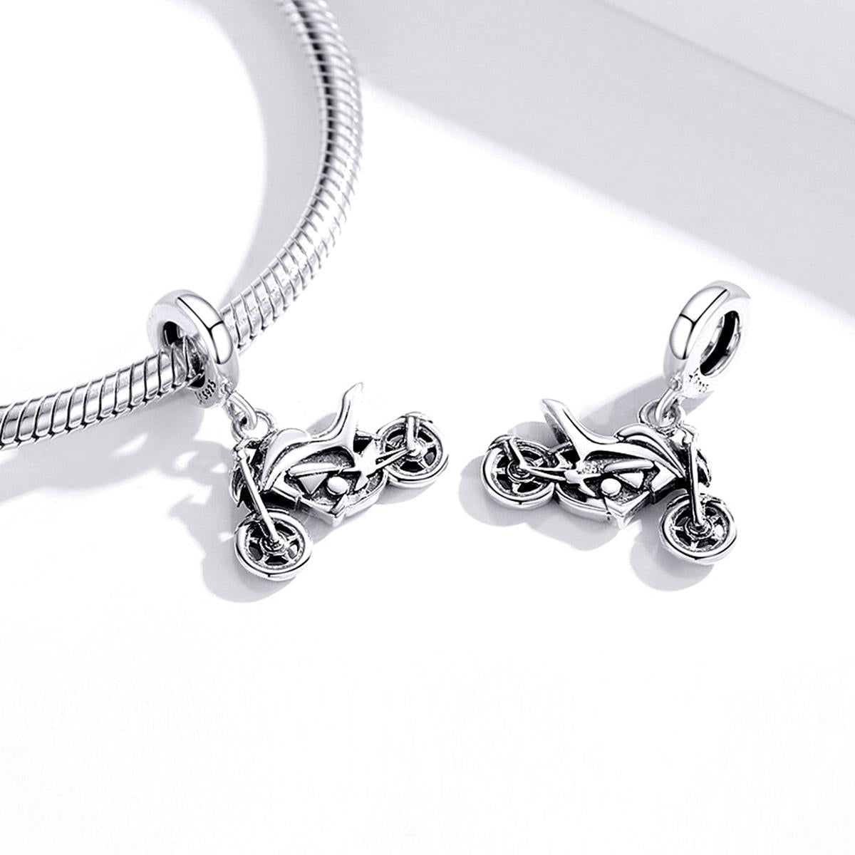 925 Sterling Silver Motorcycle Pendant For Bracelet Or Necklace
