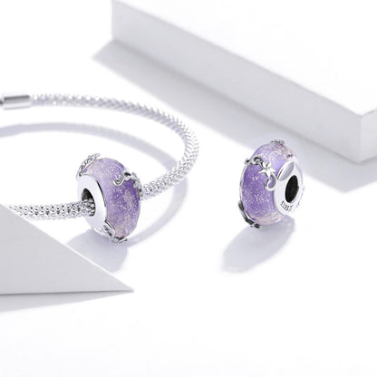 925 Sterling Silver Flower Purple Glass Bead Bracelet / Necklace Set