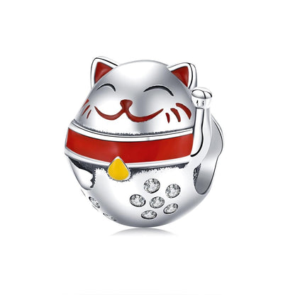 925 Sterling Silver Fortune Cat Beads For Diy Bracelets & Necklaces