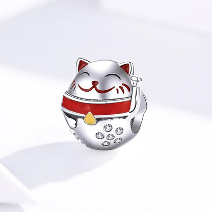 925 Sterling Silver Fortune Cat Beads For Diy Bracelets & Necklaces