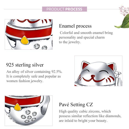 925 Sterling Silver Fortune Cat Beads For Diy Bracelets & Necklaces
