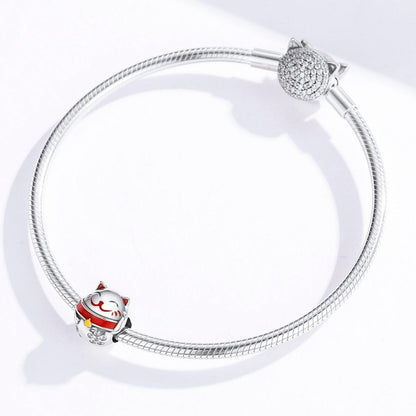 925 Sterling Silver Fortune Cat Beads For Diy Bracelets & Necklaces