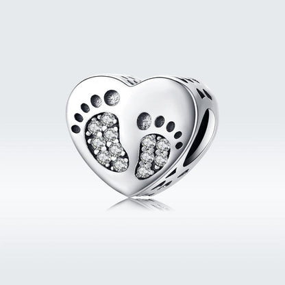 925 Sterling Silver Heart Footprint Beads For Diy Bracelets