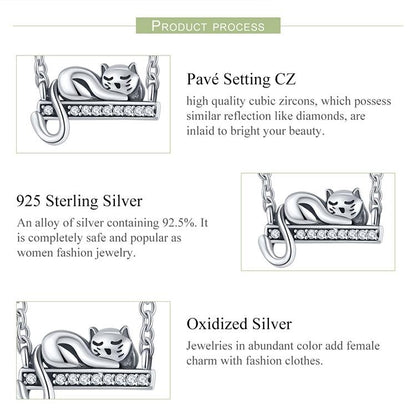 925 Sterling Silver Adorable Cat Pendant Necklace