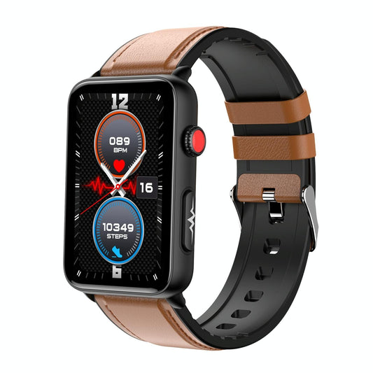 Bluetooth Smart Watch With Ecg Temperature And Heart Rate - Brown Leather