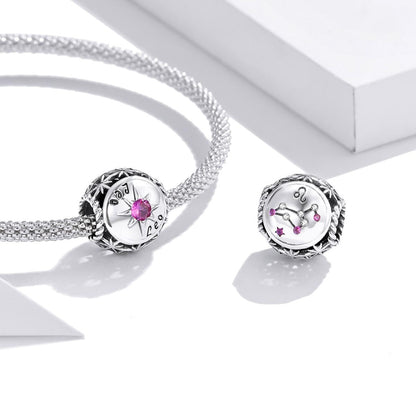 925 Sterling Silver Zodiac Zircon Bead Bracelet / Necklace Set Leo Style - Leo