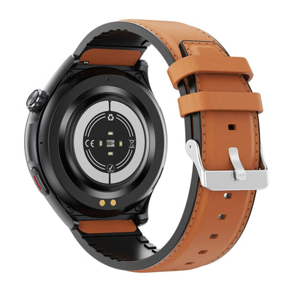Smart Round Screen Watch With Bt Call And Health Tracking - Leather - Leather Black