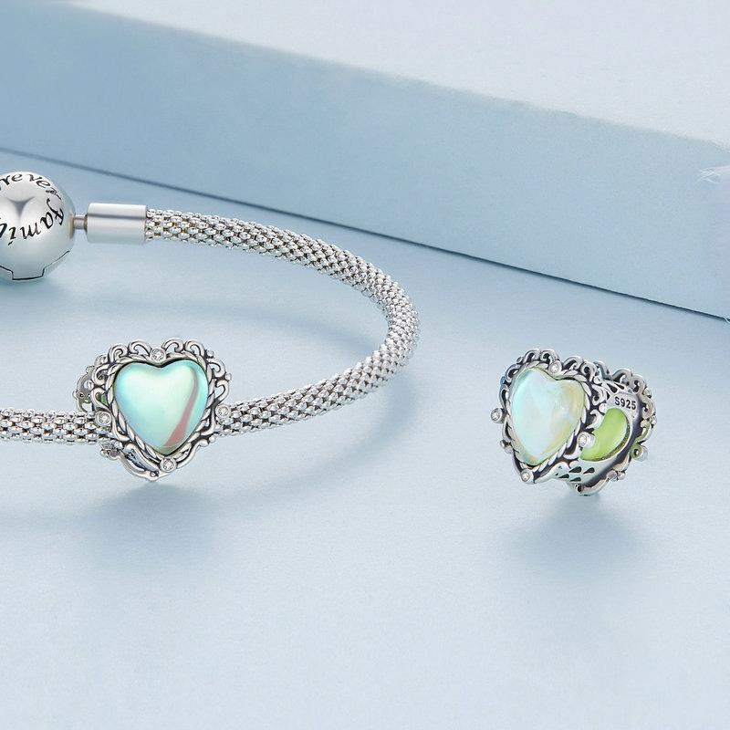 925 Sterling Silver Fresh Natural Heart Pendant For Diy Bracelet Style - Heart-Shaped