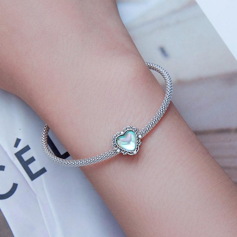 925 Sterling Silver Fresh Natural Heart Pendant For Diy Bracelet Style - Heart-Shaped