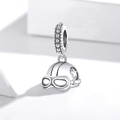 925 Sterling Silver Retro Helmet Pendant For Diy Bracelets & Necklaces