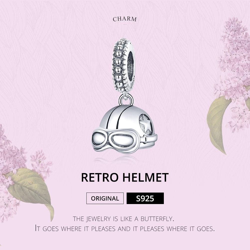 925 Sterling Silver Retro Helmet Pendant For Diy Bracelets & Necklaces