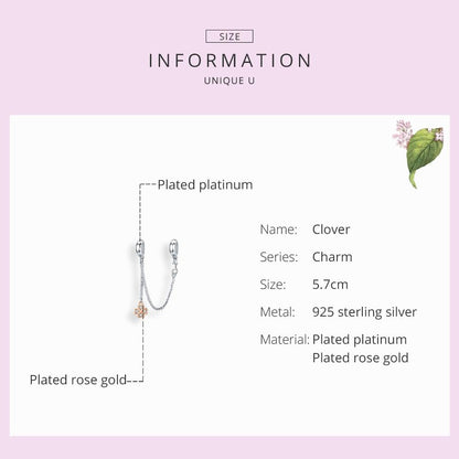 925 Sterling Silver Platinum Plated Clover Safety Chain For Diy Bracelets