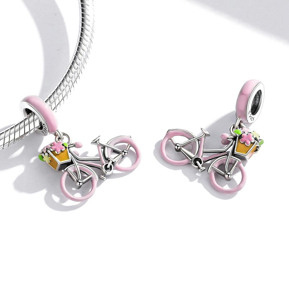 925 Sterling Silver Pink Bicycle Pendant For Bracelet Or Necklace