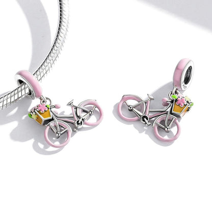 925 Sterling Silver Pink Bicycle Pendant For Bracelet Or Necklace