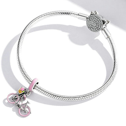 925 Sterling Silver Pink Bicycle Pendant For Bracelet Or Necklace