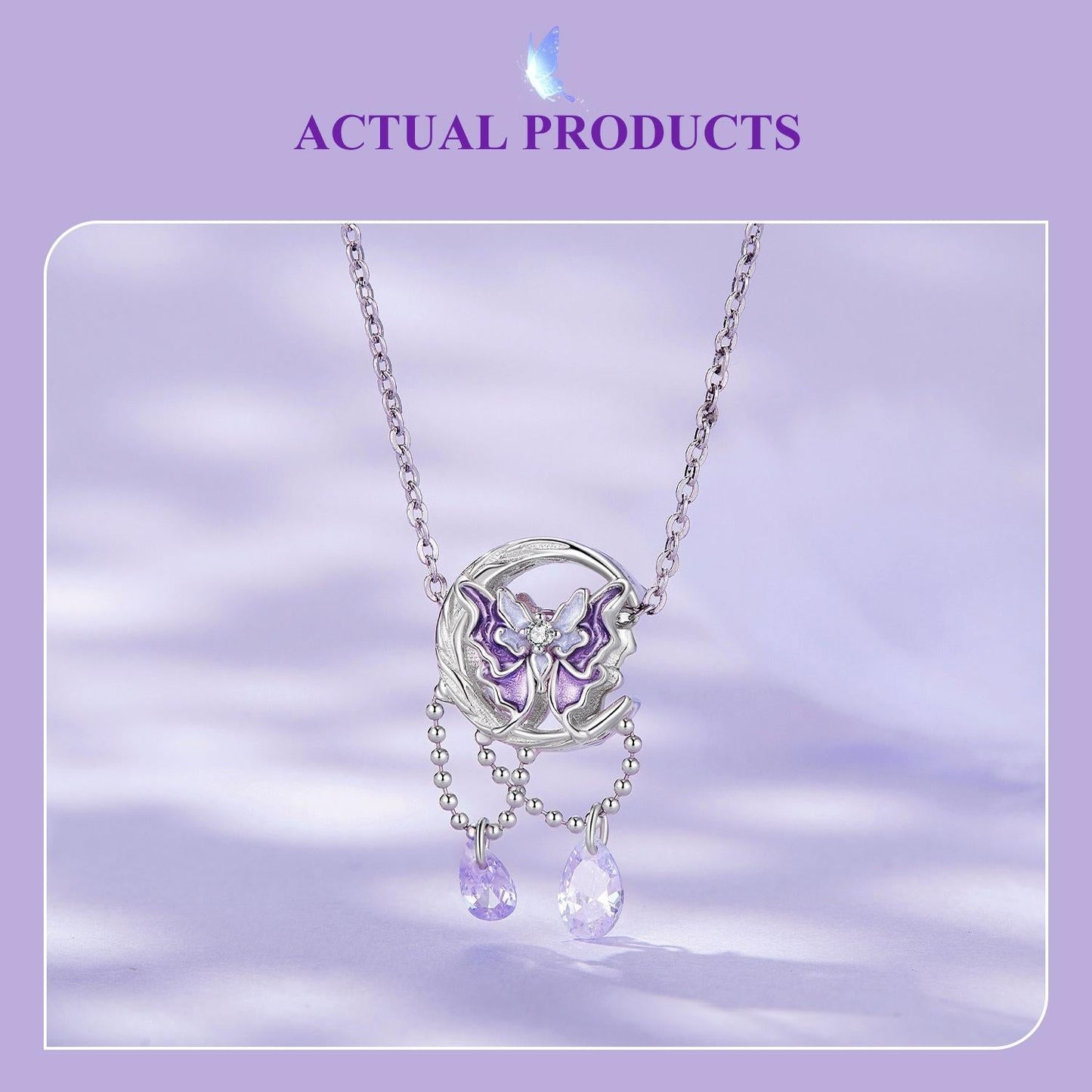 925 Sterling Silver Moon Butterfly Pendant Necklace