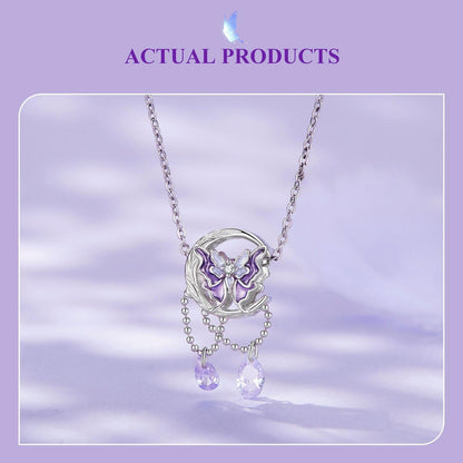 925 Sterling Silver Moon Butterfly Pendant Necklace