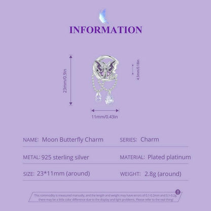 925 Sterling Silver Moon Butterfly Pendant Necklace