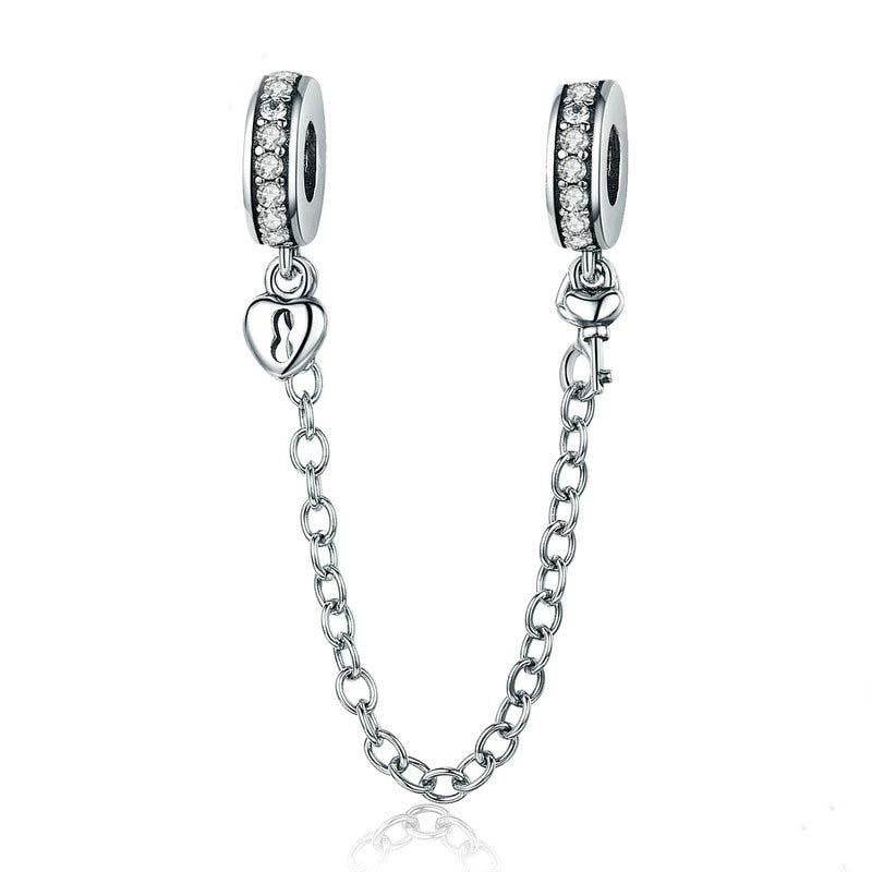 925 Sterling Silver Stackable Heart Pendant Safety Chain In