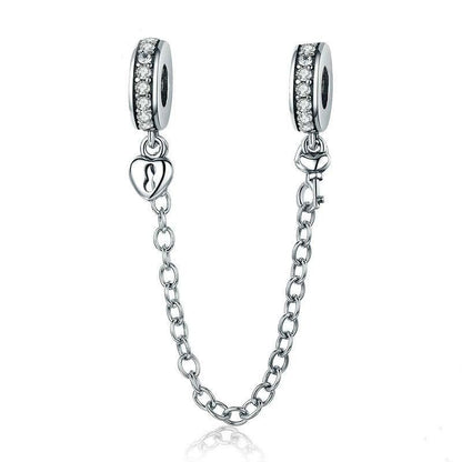925 Sterling Silver Stackable Heart Pendant Safety Chain In