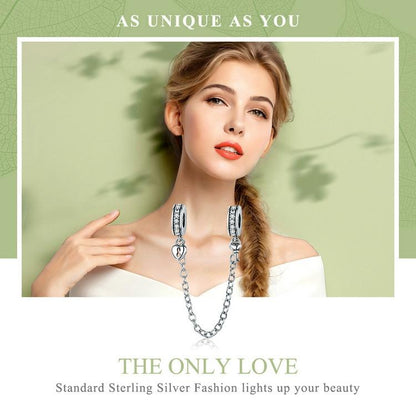 925 Sterling Silver Stackable Heart Pendant Safety Chain In