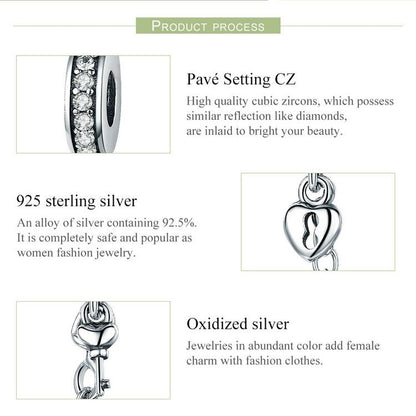 925 Sterling Silver Stackable Heart Pendant Safety Chain In