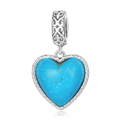 925 Sterling Silver Turquoise Heart Pendant For Diy Bracelets & Necklaces