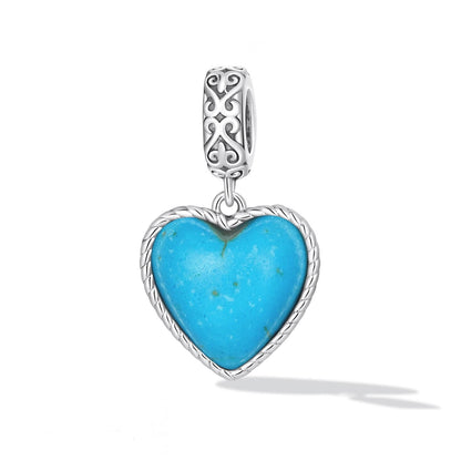 925 Sterling Silver Turquoise Heart Pendant For Diy Bracelets & Necklaces