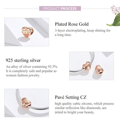 925 Sterling Silver Golden Heart Loose Beads For Diy Bracelets