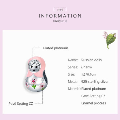 925 Sterling Silver Russian Doll Beaded Bracelet