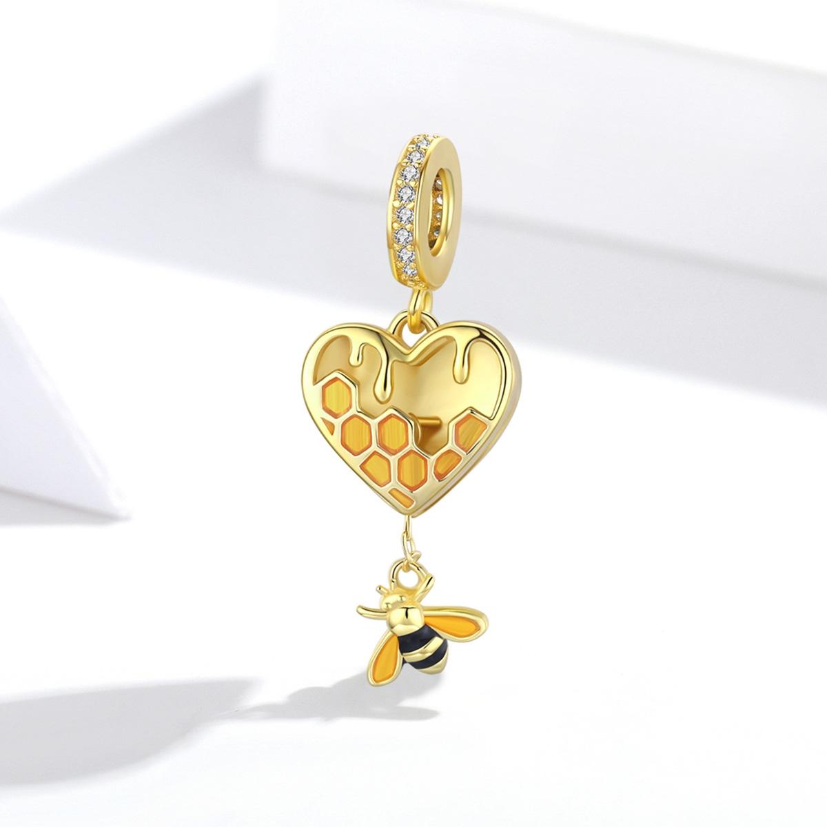 925 Sterling Silver Heart Honeycomb Bee Pendant For Bracelet Or Necklace