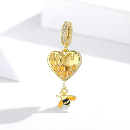 925 Sterling Silver Heart Honeycomb Bee Pendant For Bracelet Or Necklace