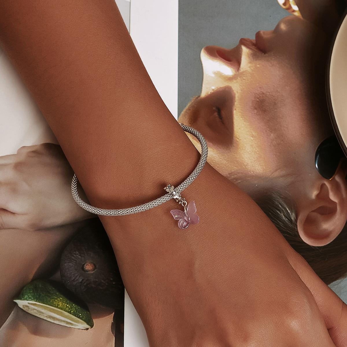 925 Sterling Silver Glazed Butterfly Pendant For Diy Bracelets & Necklaces