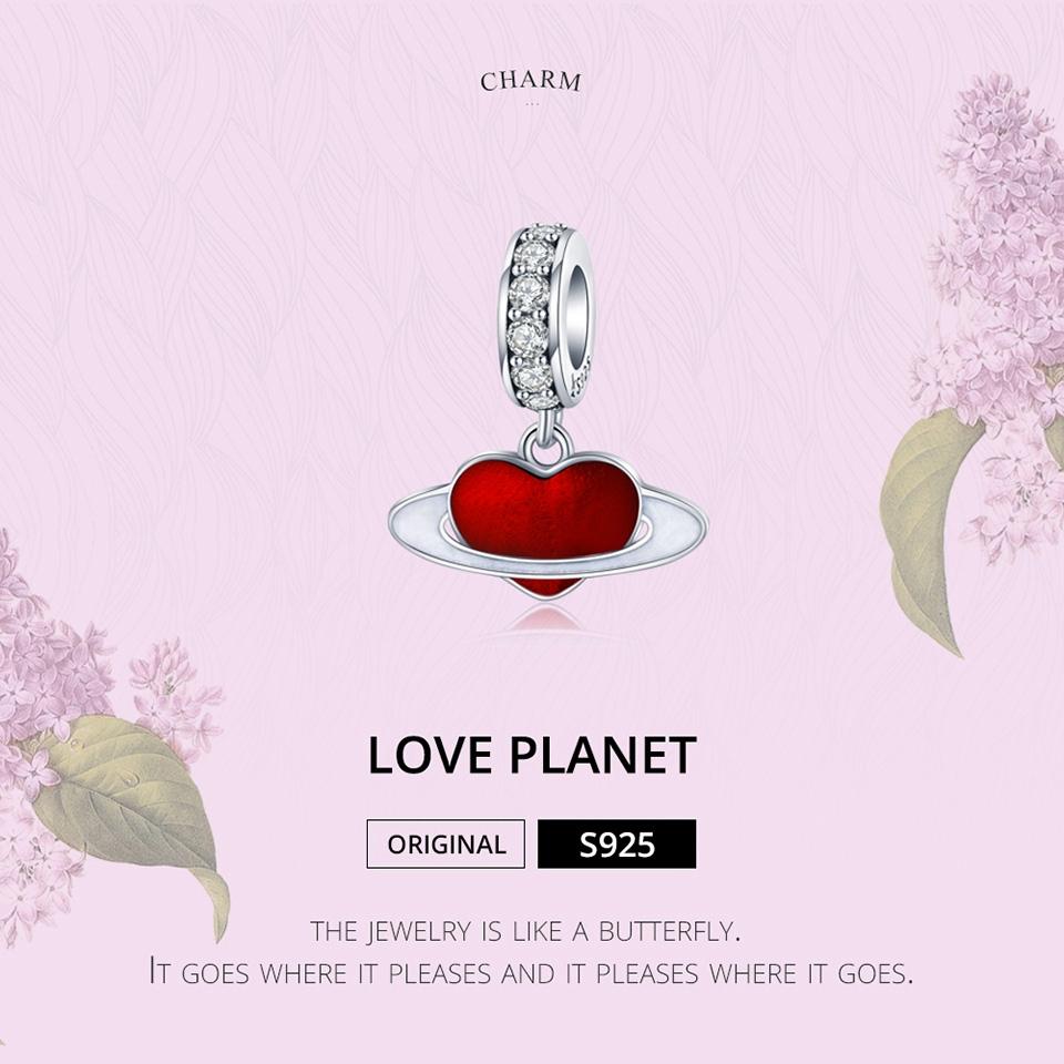 925 Sterling Silver Red Love Planet Pendant For Diy Bracelets